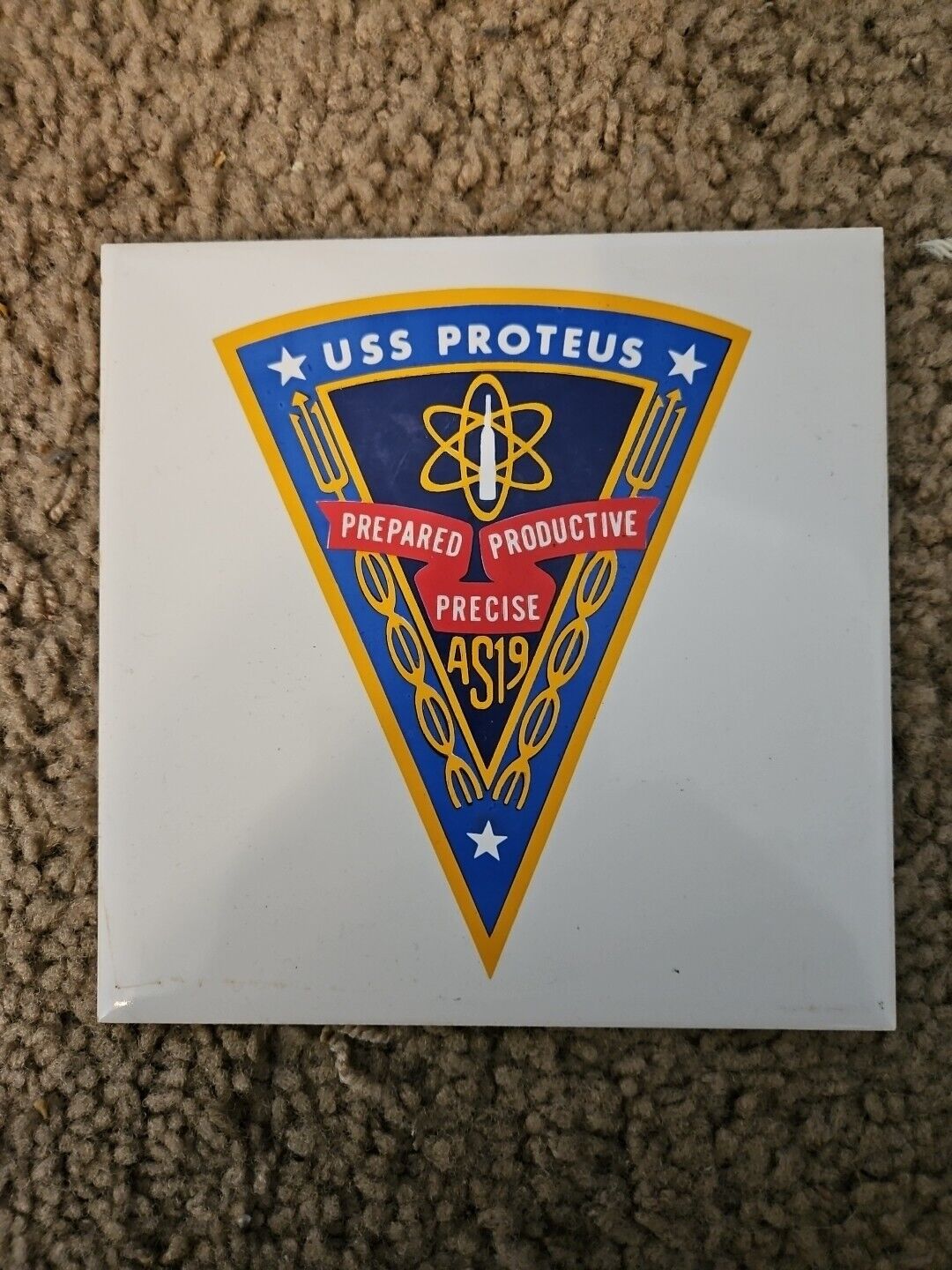 Vintage USS Proteus AS-19 Tile made in england. 6x6.