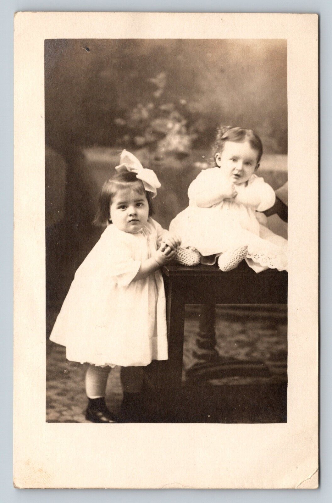 Early 1900s RPPC Young Girls Get Picture Taken, 22 & 7 Months Old VTG Postcard