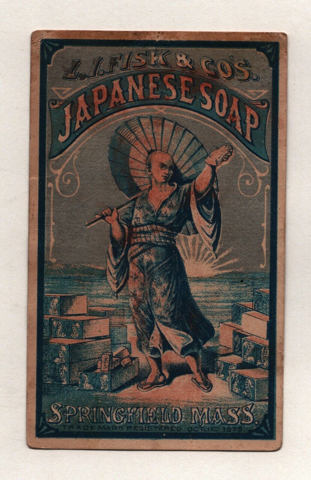 Vintage 1880\'s Victorian Trade Card L.I. Fisk & Co. Japanese Soap Springfield MA