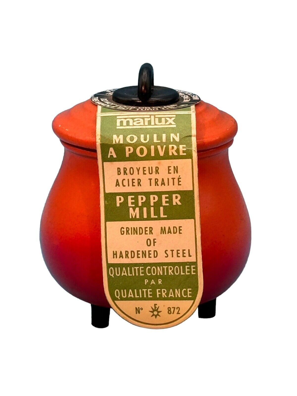 Vintage Marlux France Wooden Retro orange Cauldron Pot Pepper Mill Spice Grinder