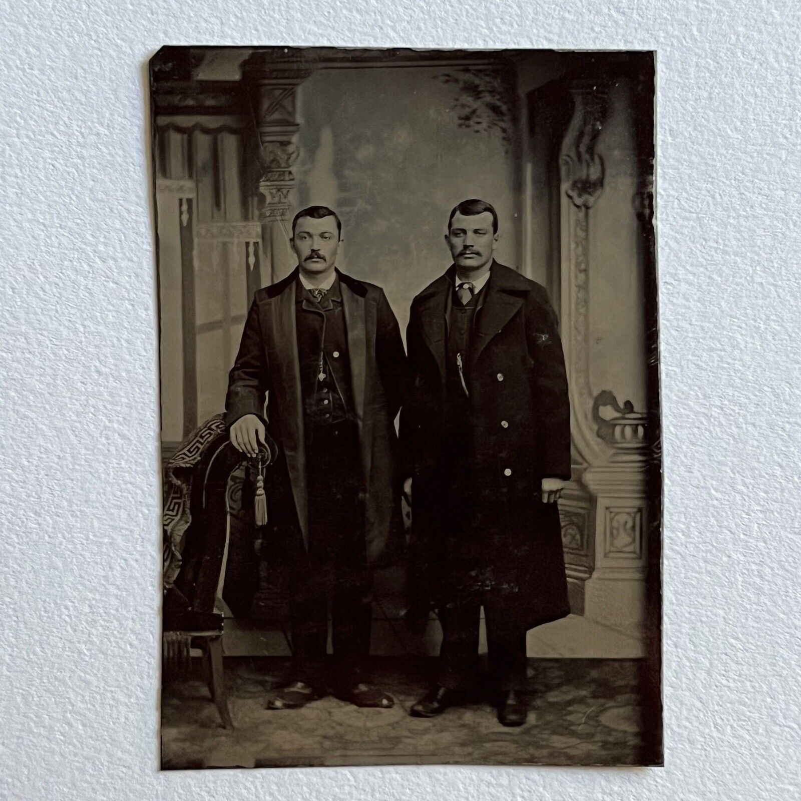 Antique Tintype Photograph Handsome Fashionable Dapper Men Mustache Brothers