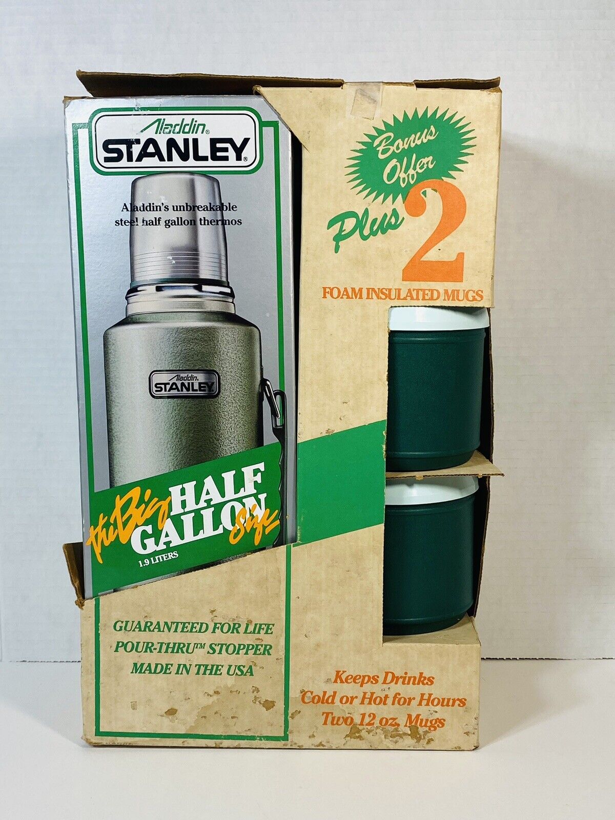 Vintage 1993 Aladdin Stanley Half Gallon Thermos Plus 2 Cups Mint Condition