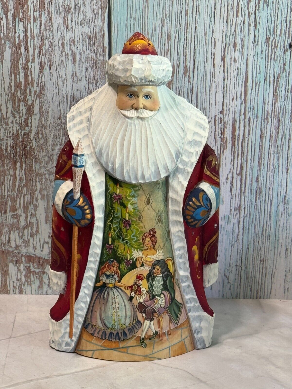 Vintage Hand Carved Jeweled Russian Santa Signed by Artist