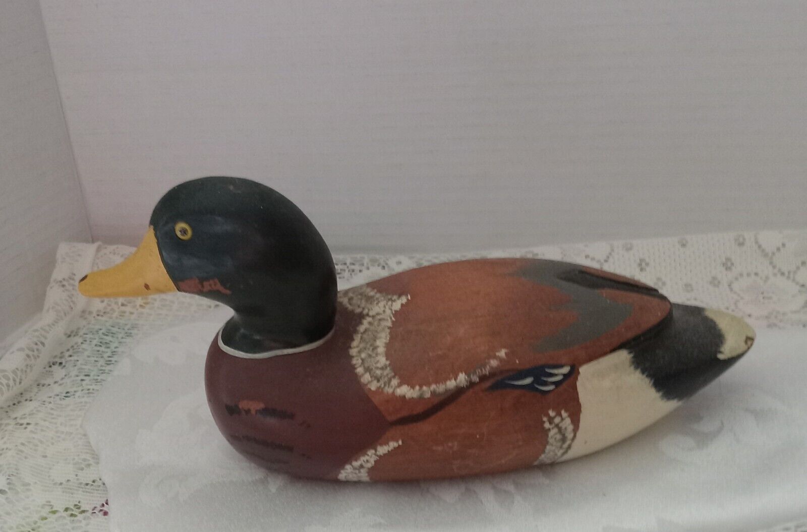 Vintage Hand Carved Painted Wooden Duck Decoy Mallard 10\