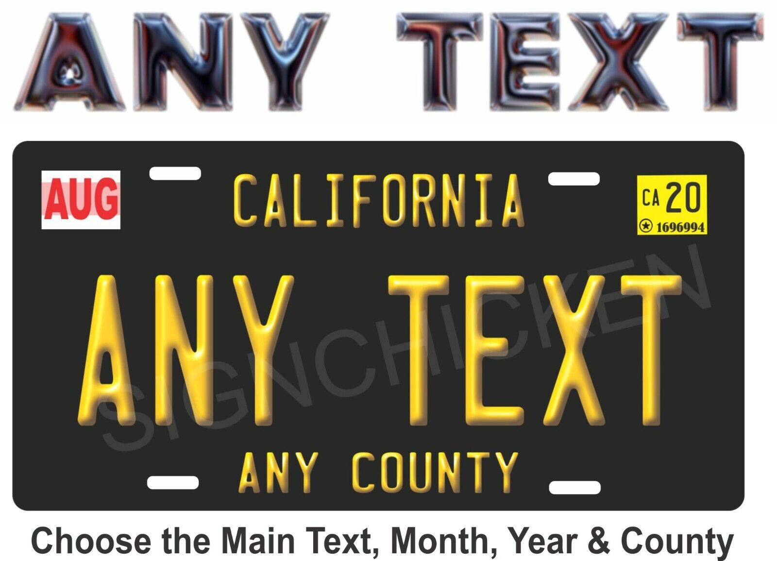  California Black  License Plate, custom TEXT, VANITY, *TEXT LOOKS EMBOSSED*