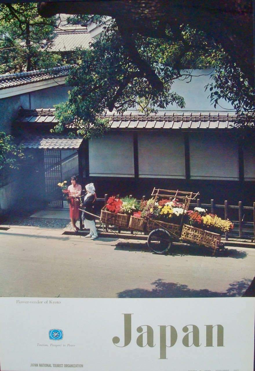 JAPAN KYOTO FLOWER VENDOR Vintage 1967 Tourism Travel poster 20x29