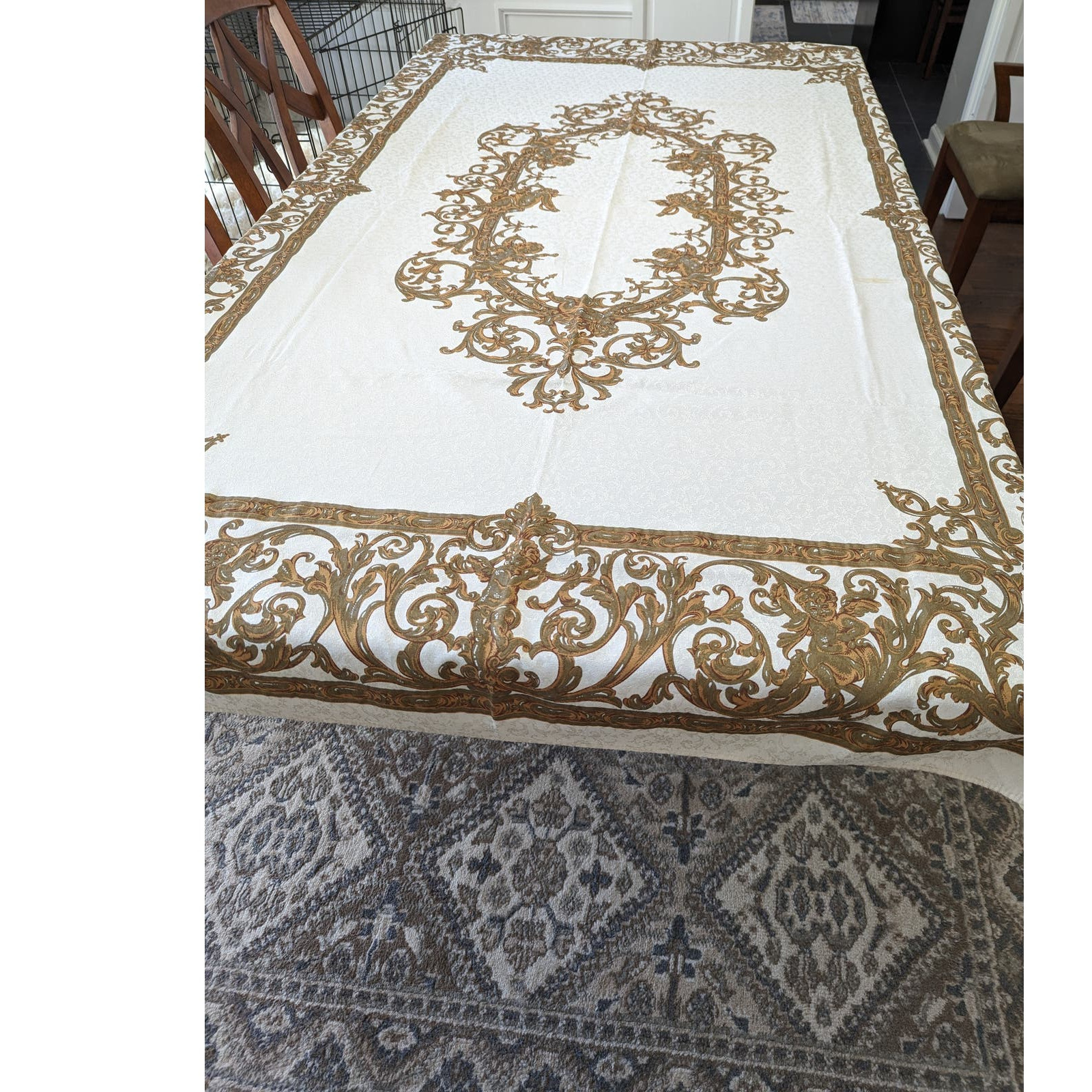 Terrisol Vintage Large Oblong Brazil Gold Cream Tablecloth