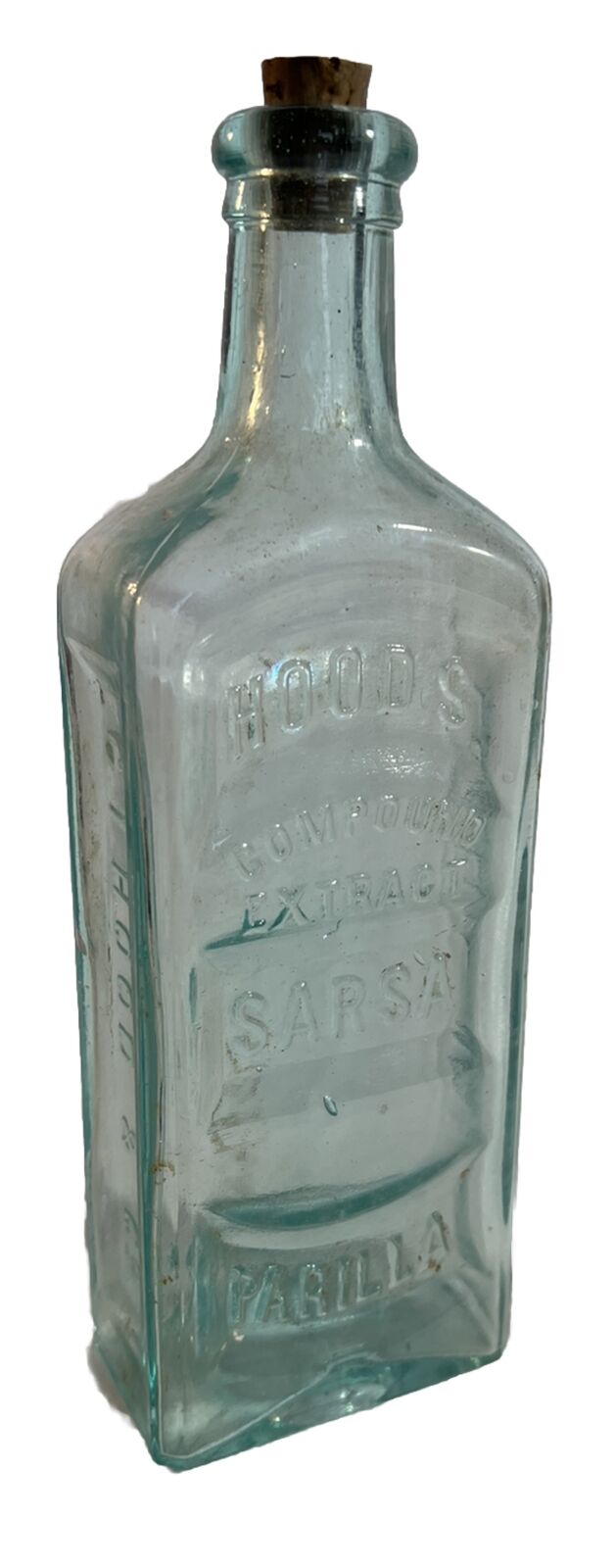 Hoods Sarsaparilla Medicine Bottle Aqua With Replacement Cork￼