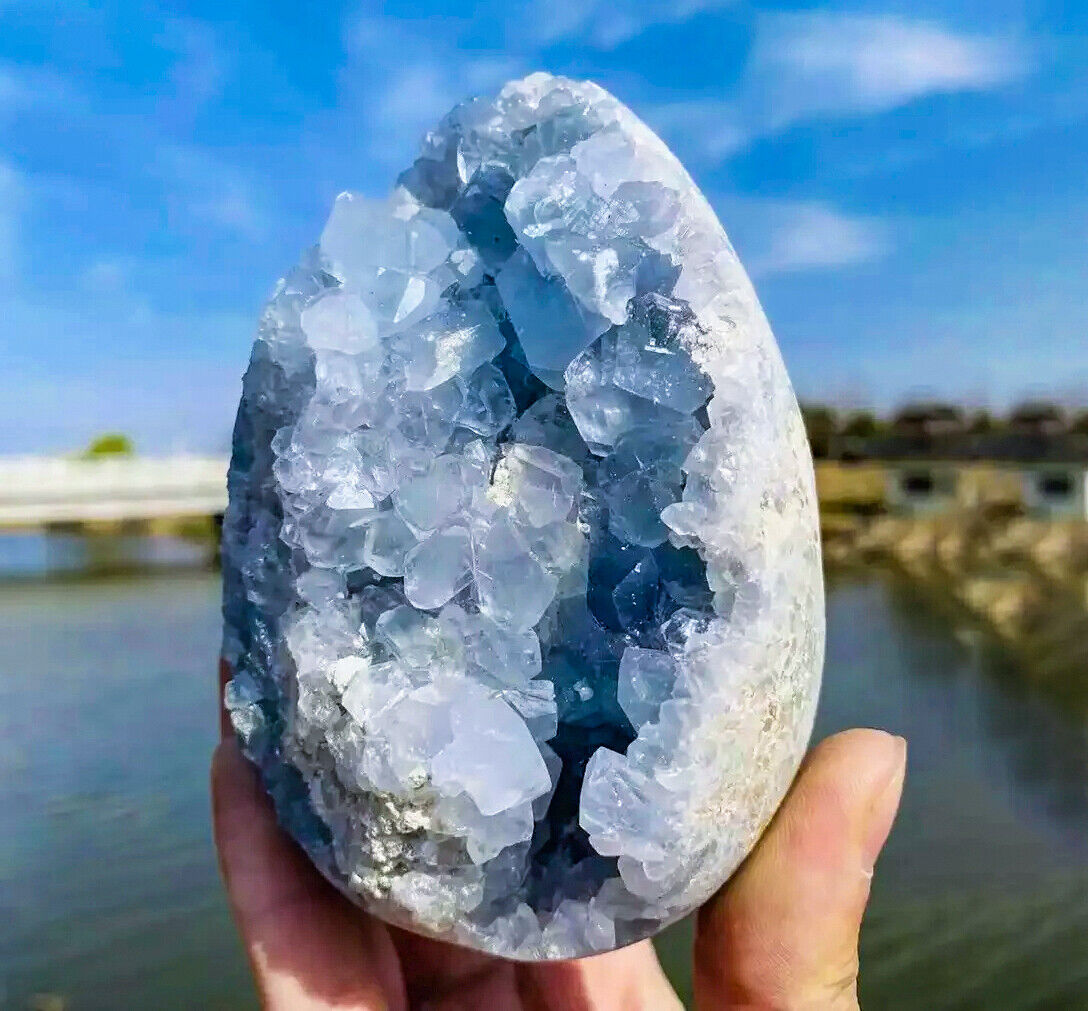 Blue Celestite Quartz Raw Crystal Cluster, Natural Celestite Geode Druzy Crystal