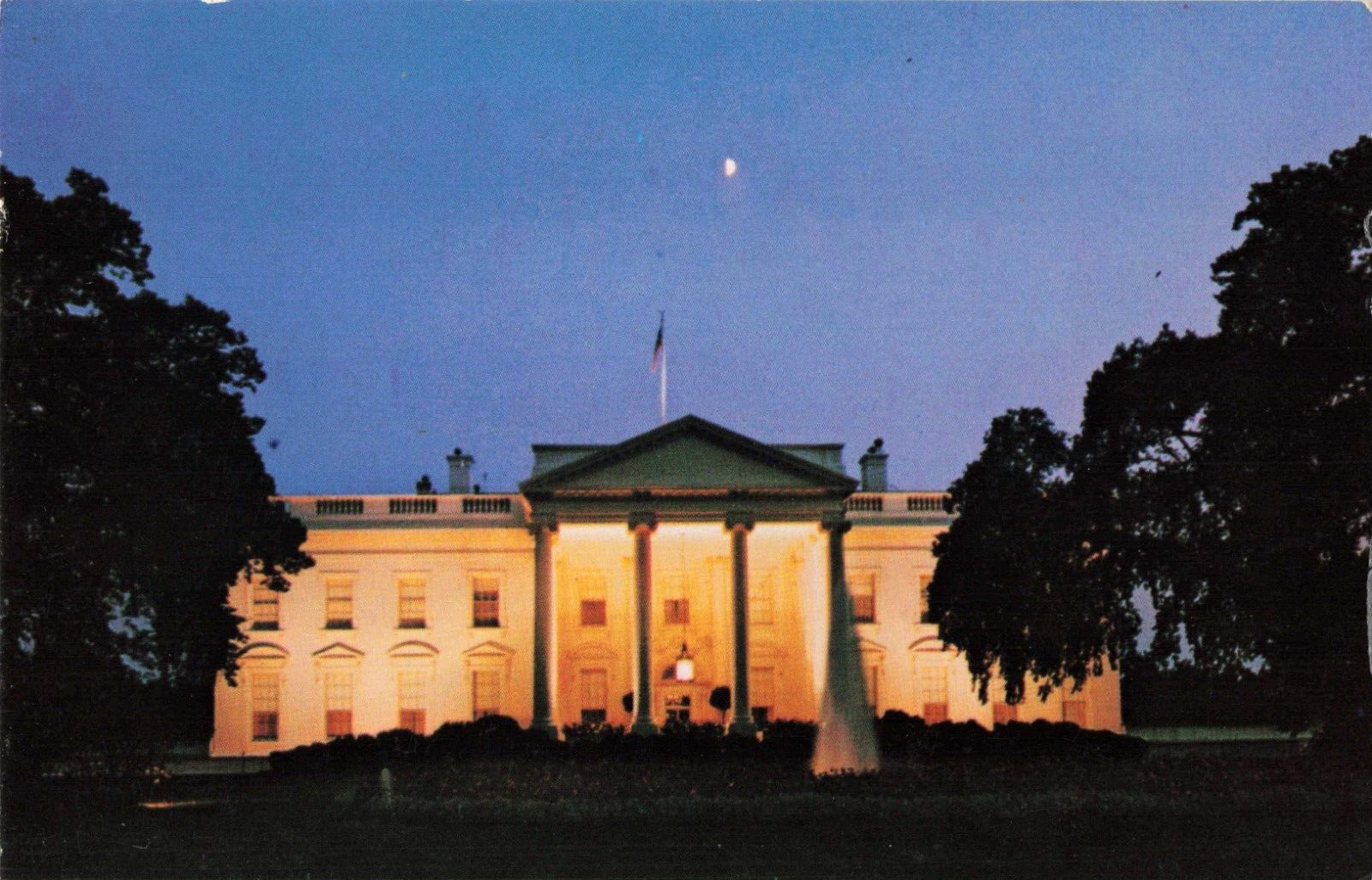 Washington DC, The White House at Dusk Night Lights, Vintage Postcard