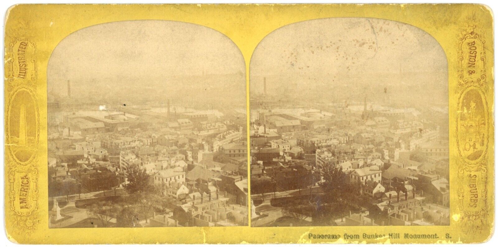c1900\'s Real Photo Stereoview Panorama From Bunker Hill Monument Boston MA