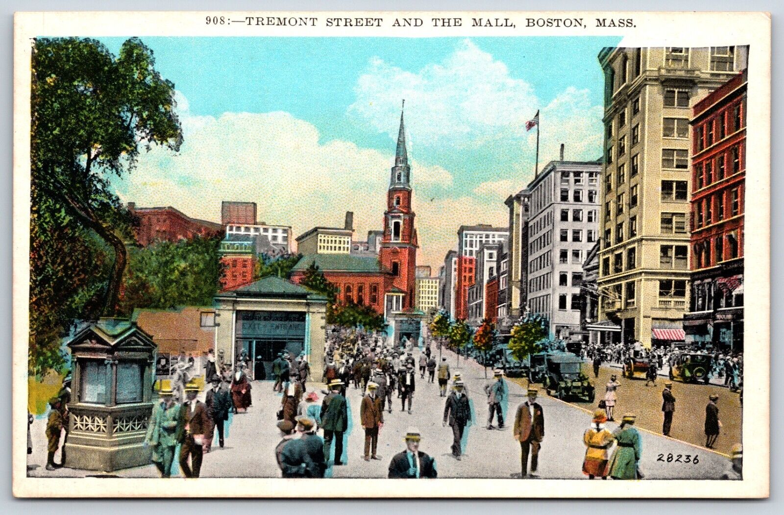 Postcard Tremont Street And The Mall, Boston, Massachusetts Unposted