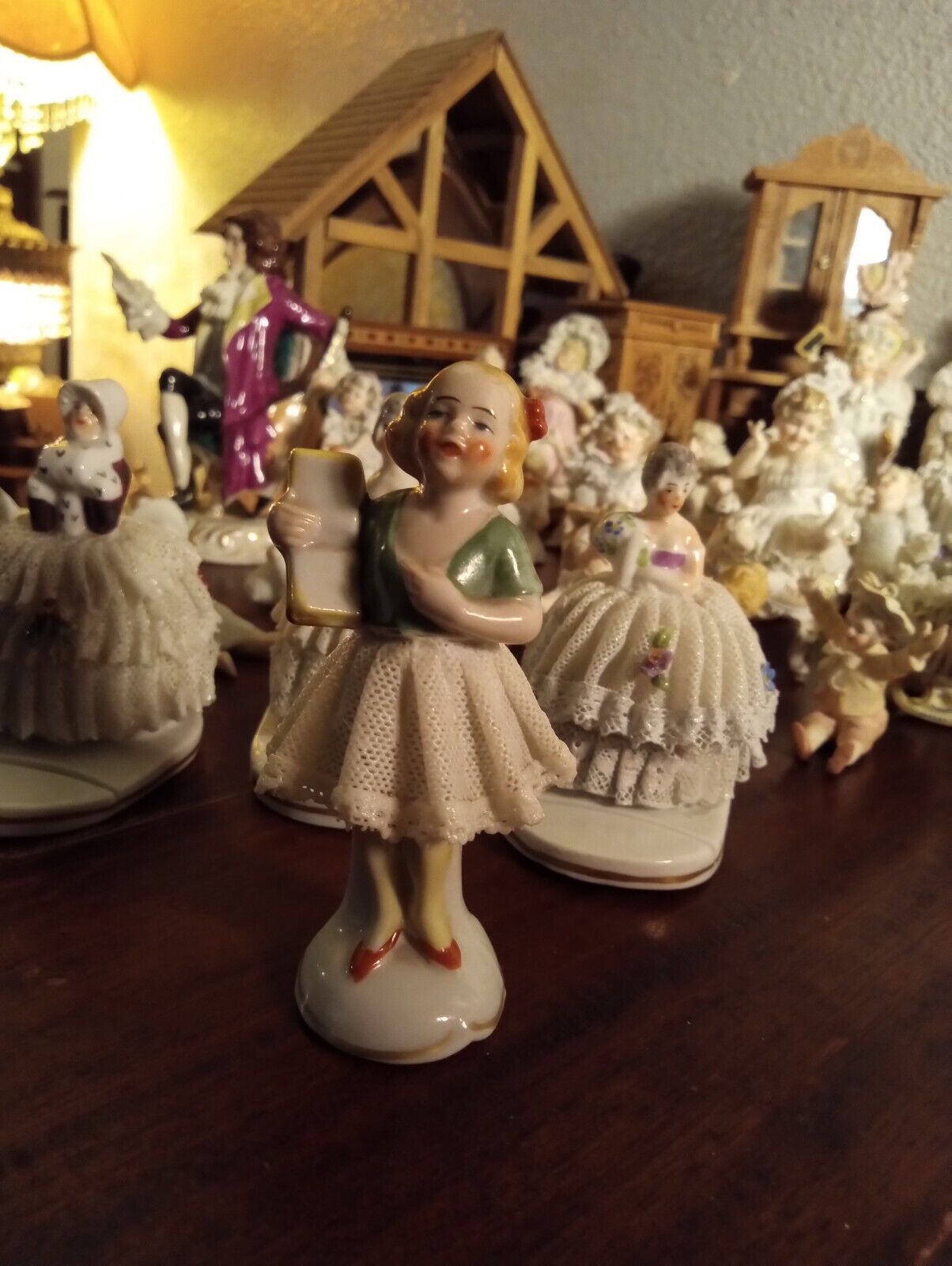 german dresden bisque lace child porcelain vintage figurine girl cake ornament
