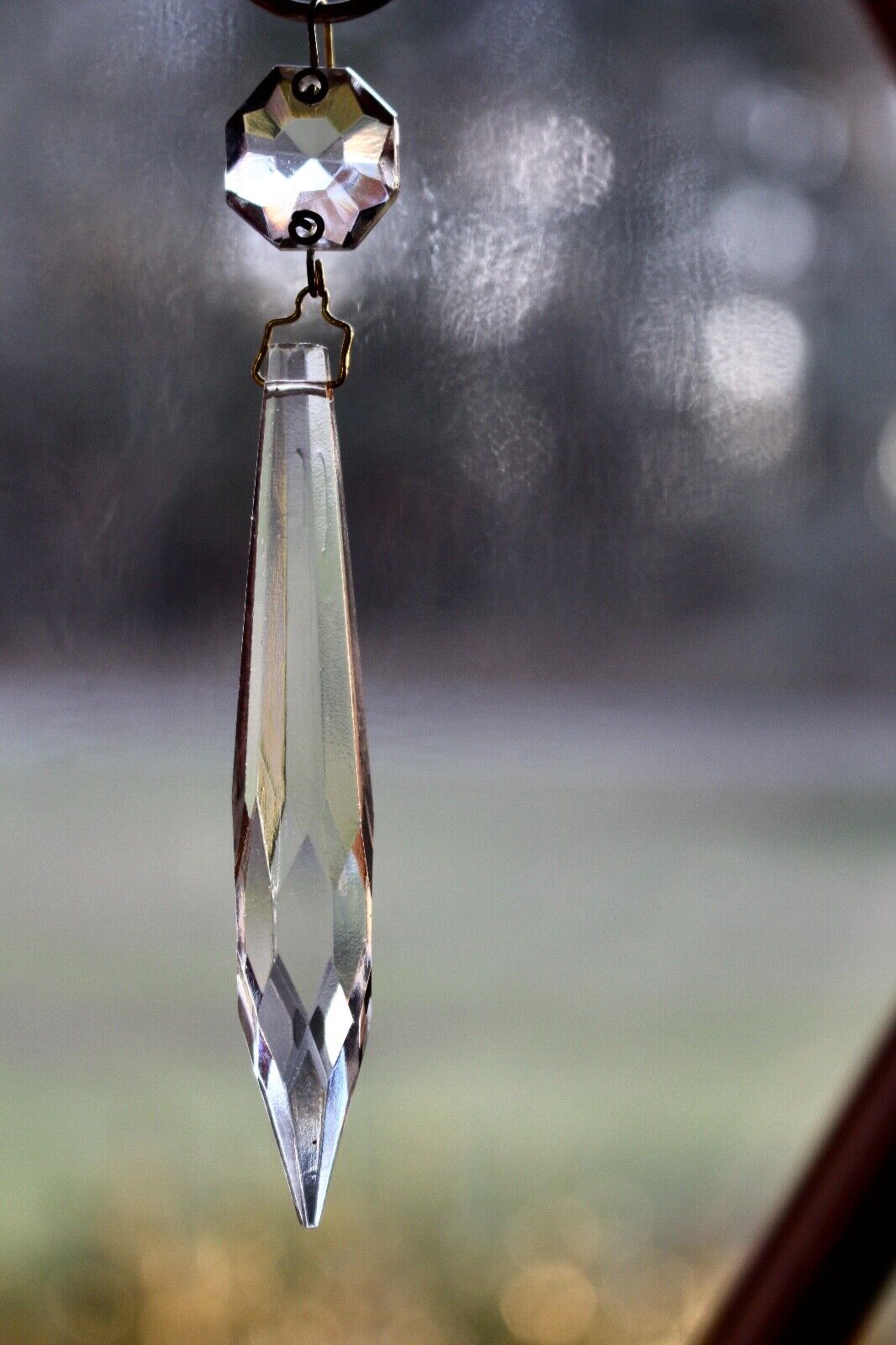 Vintage Clear Faceted Crystal Glass Lamp/Chandelier Spear Prism 4\