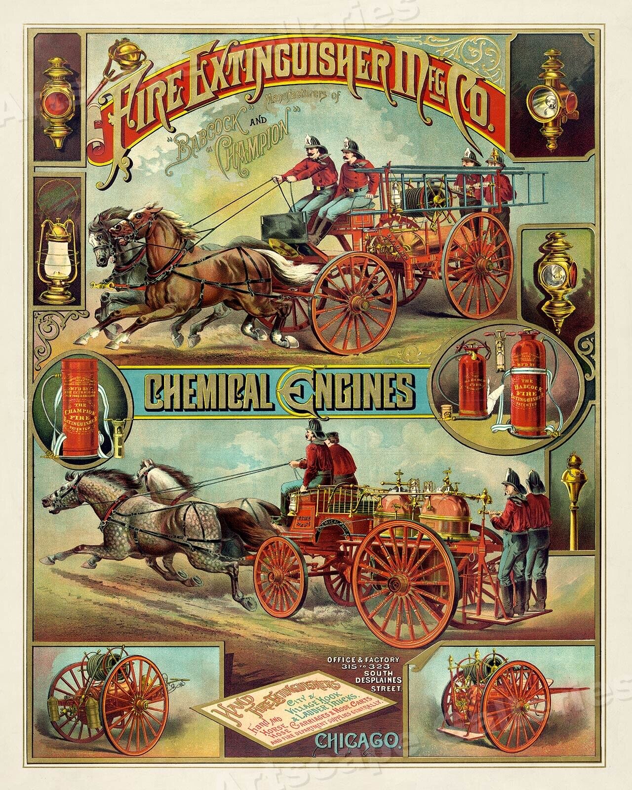 1880s Fire Engine Vintage Style Firefighter Advertising Poster - 24x30