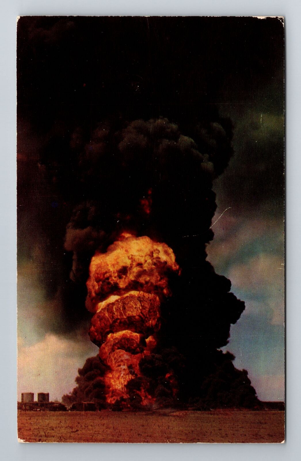NM-New Mexico, Oil Well Fire, Antique Vintage Souvenir Postcard