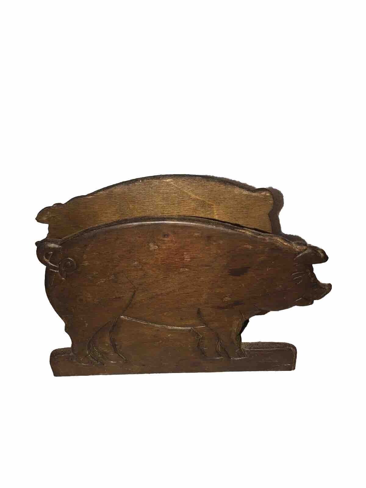 Vintage Wooden Pig Napkin Mail Holder Double Sided Primitive farmhouse￼ Fun