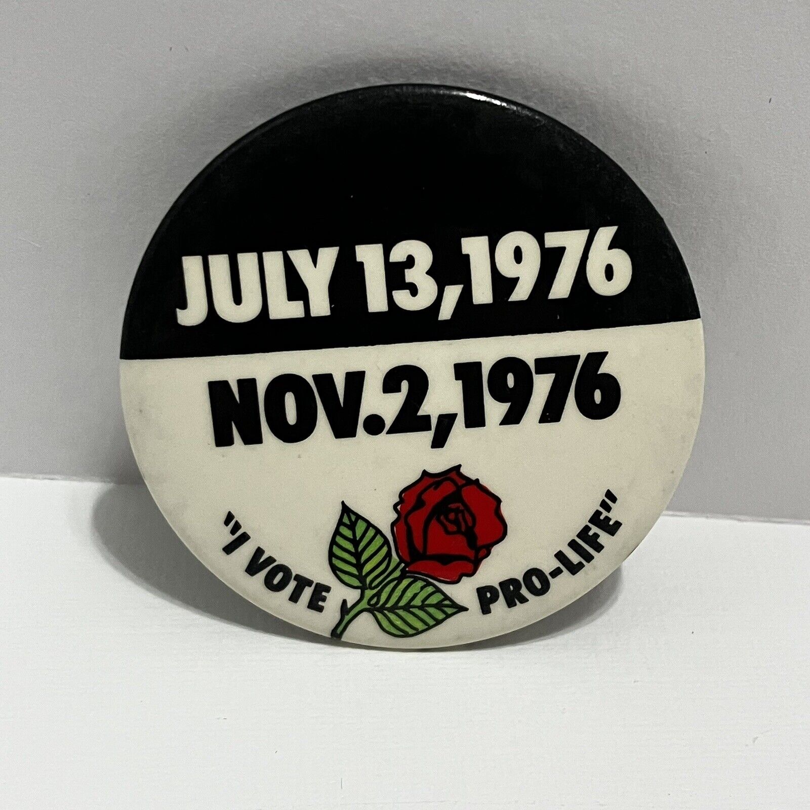 Vote Pro-Life Button Pin Red Rose 1976 Black White Badge Souvenir Vintage