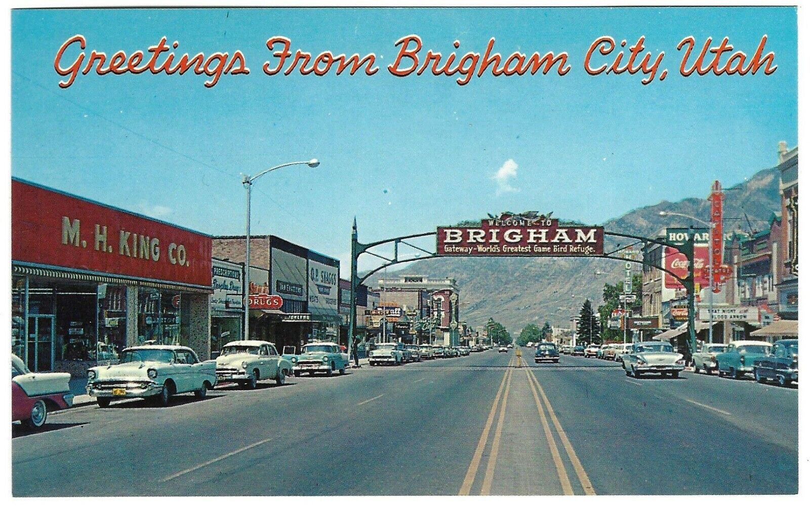 Old Cars and Shops, Main Street, BRIGHAM CITY, Utah, c1950's Unused Postcard