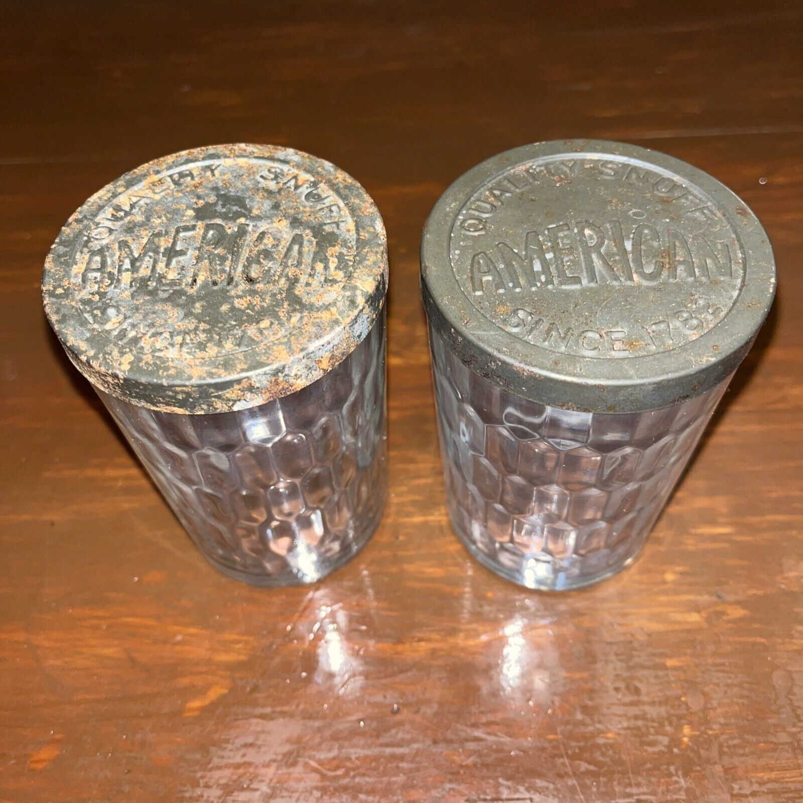 Vintage Quality Snuff American Jars Embossed Since 1782 Lot of 2
