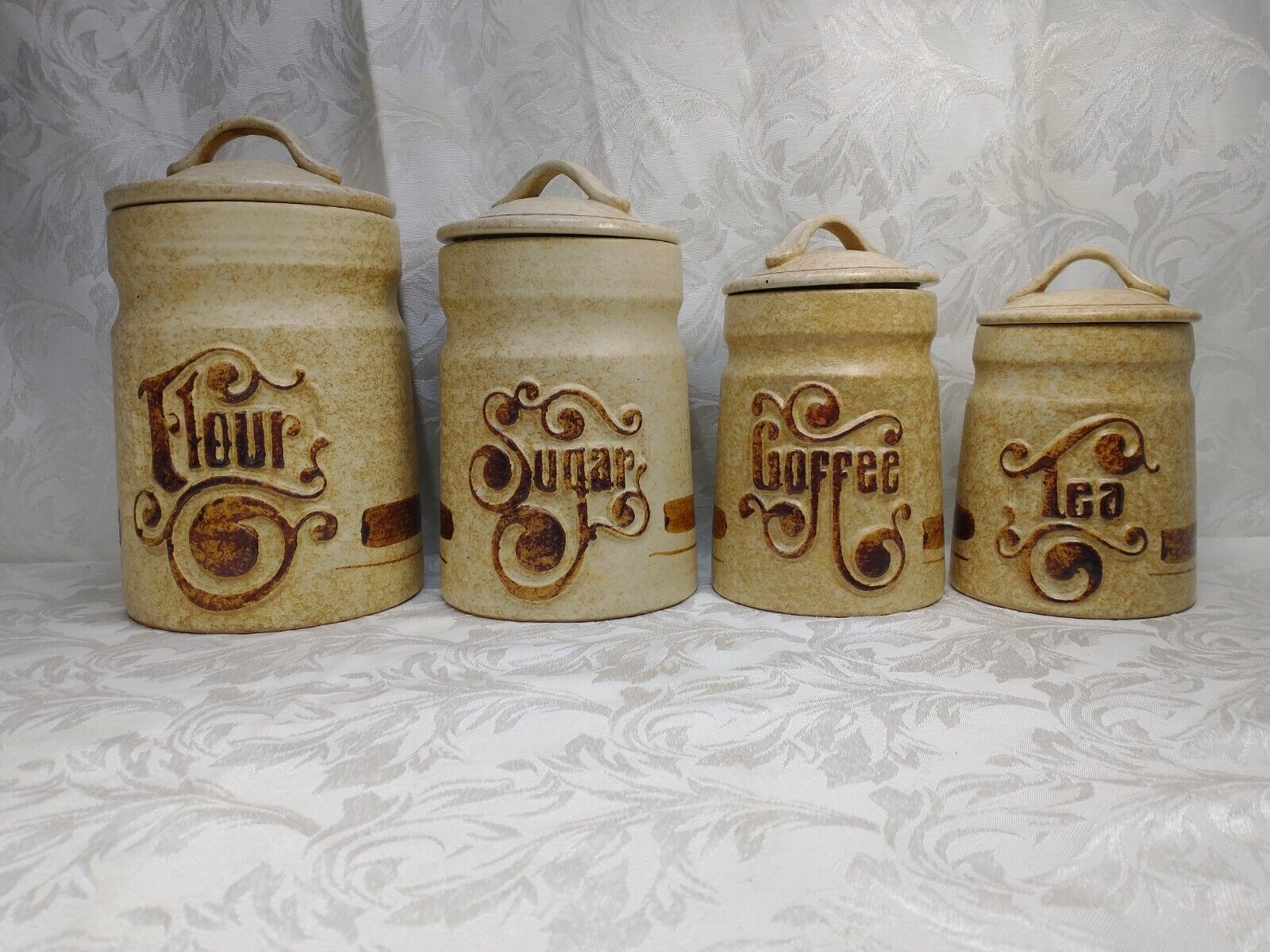 Vintage 1970\'s Treasure Craft Ceramic Canisters - Coffee Tea Flour Sugar Set