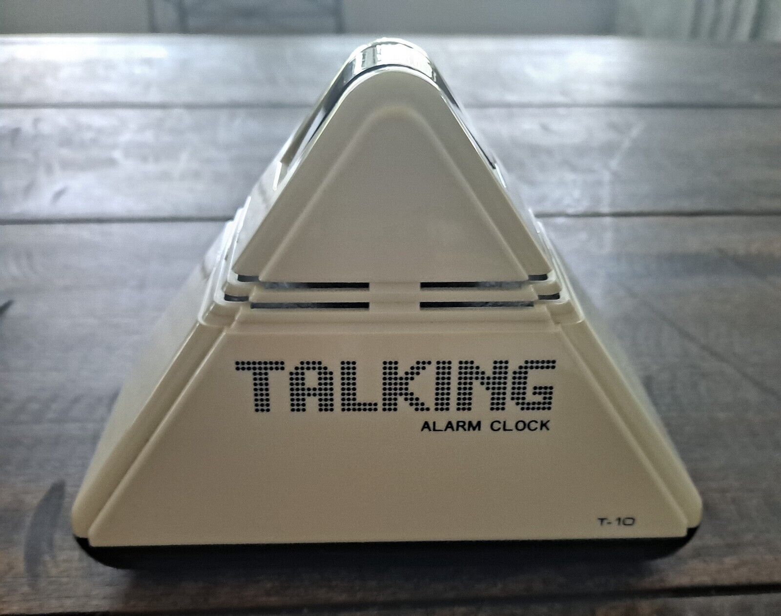 Vintage 80s Talking Alarm Clock T-10 Triangle Pyramid White Black - TESTED