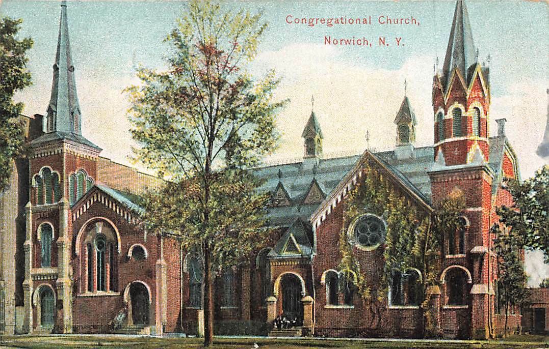 Congregational Church Norwich NY 1908 Postmark Lithochrome New York VTG P96
