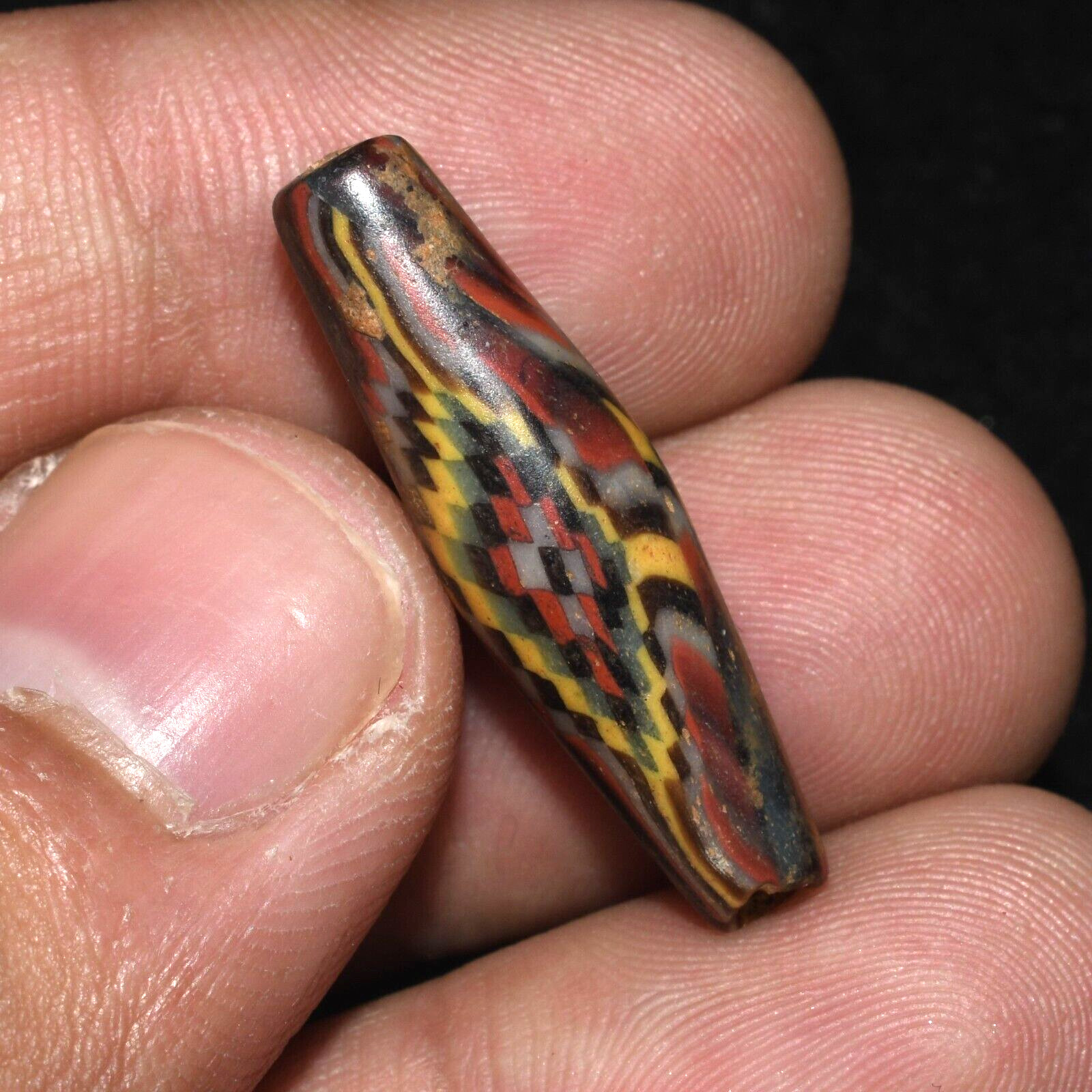 Rare Ancient Roman Mosaic Glass Bead with Extremely Rare Pattern Ca. 3rd Century