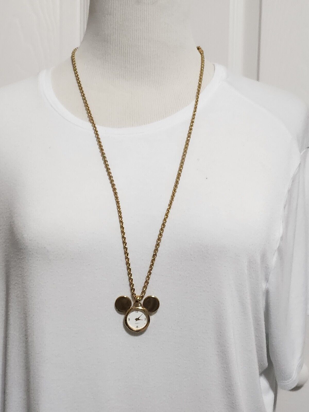Napier Mickey Mouse Quartz Watch Necklace with 24 inch Goldtone Chain
