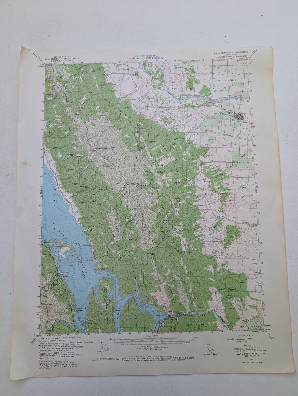 Vintage 1959 USGS Map-Lake Berryessa, Ca Quadrangle