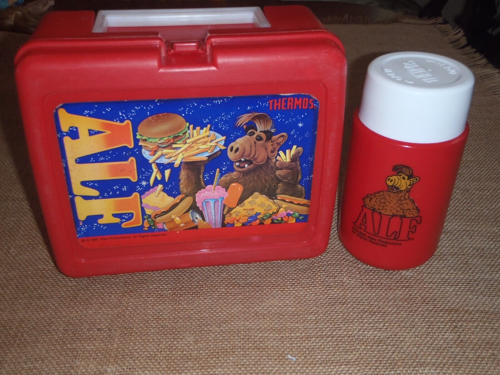 ALF Red Plastic Thermos Brand Lunch Box Vintage Retro TV Show 1987