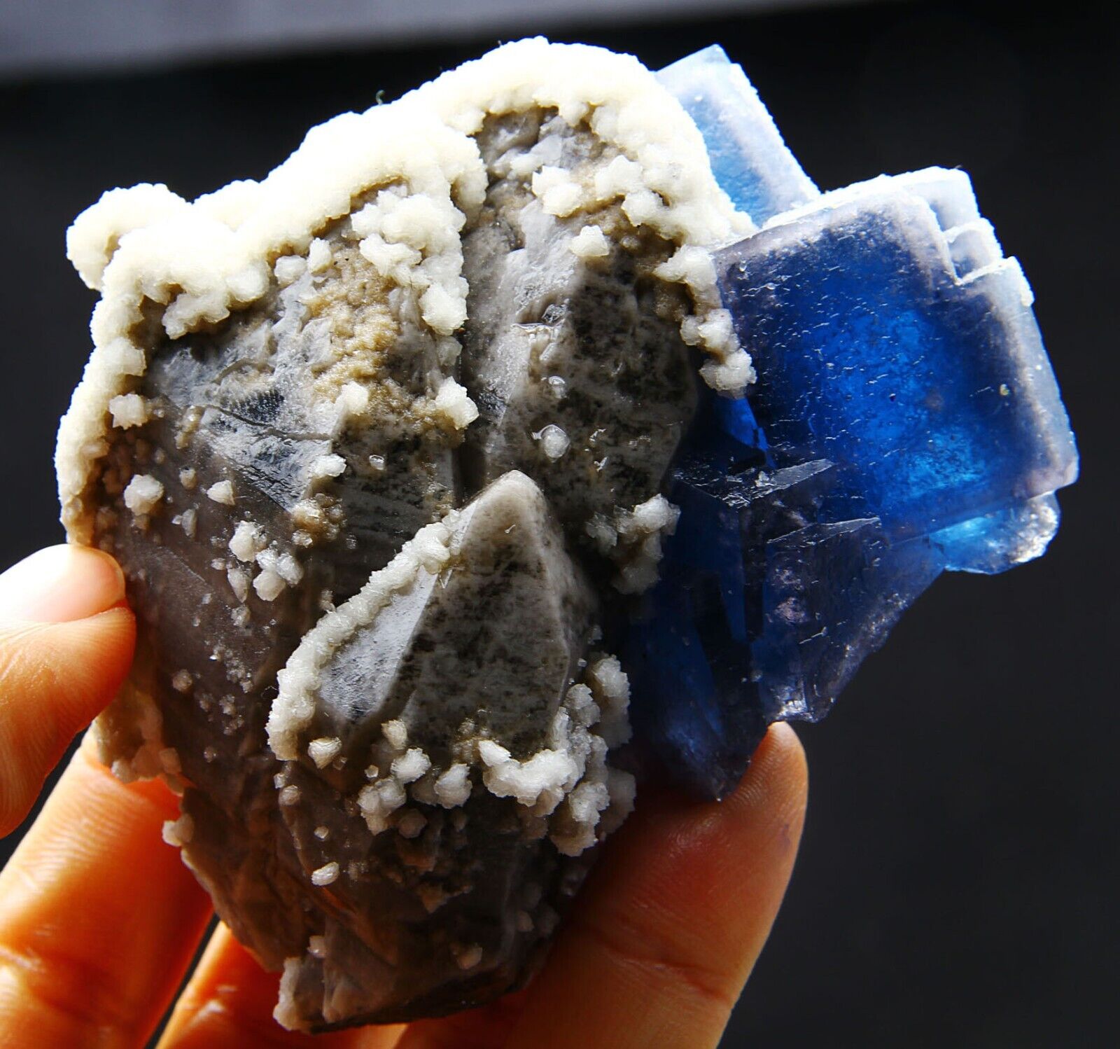 388 g natural cubic blue Phantom fluorite symbiotic brown crystal specimen/China