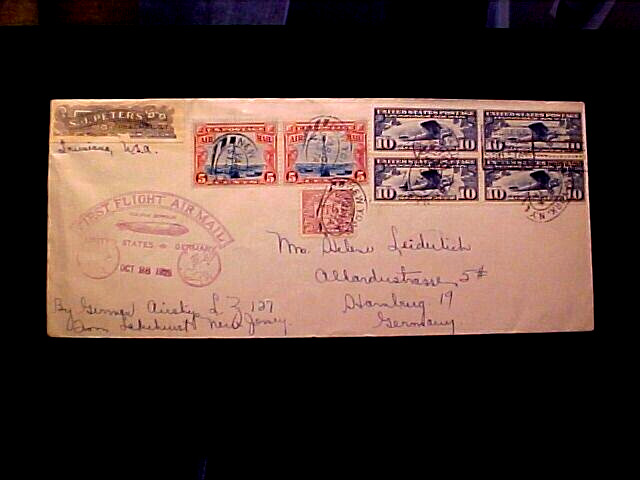 1928 Graf Zeppelin 1st Flight Stamped Flown Cover New Orleans to Hamburg Germany