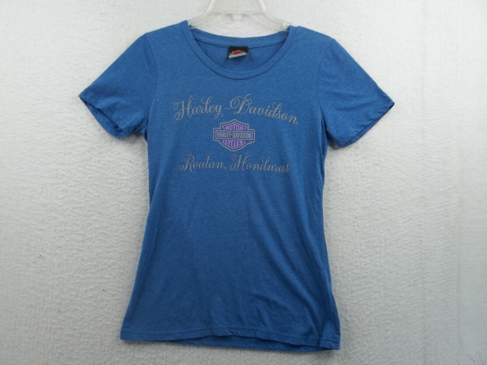 Harley Davidson Roatan Honduras Womens Blue Embellished Angel Wings T Shirt Sz M
