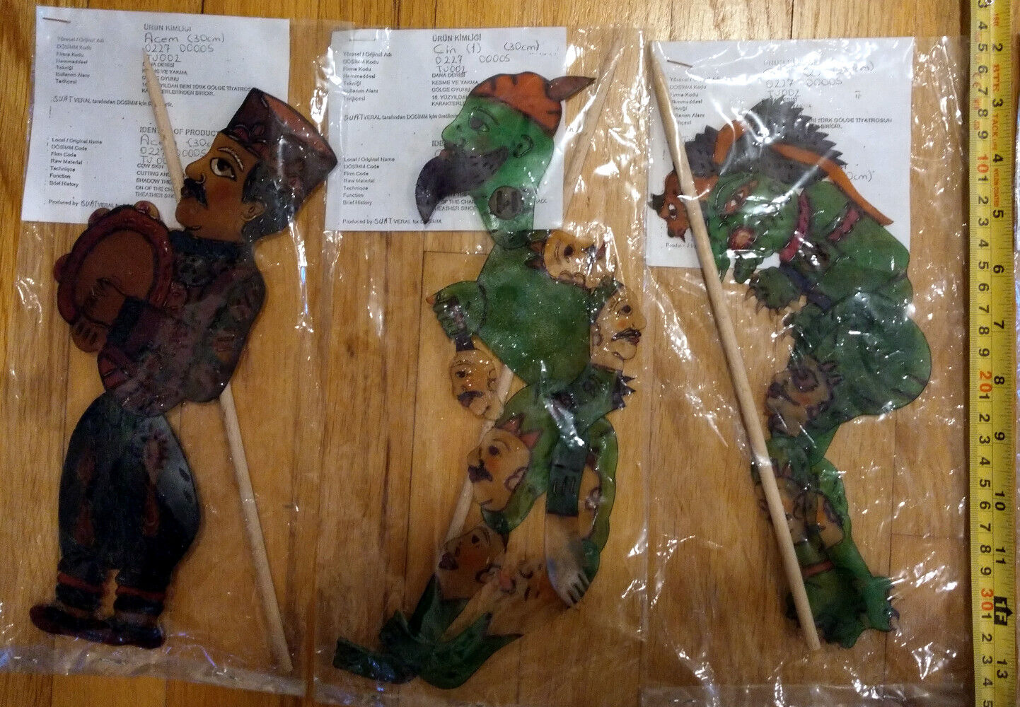 Set of Six Vintage Hand Made Karagöz Turkish Shadow Puppets - New In Packaging