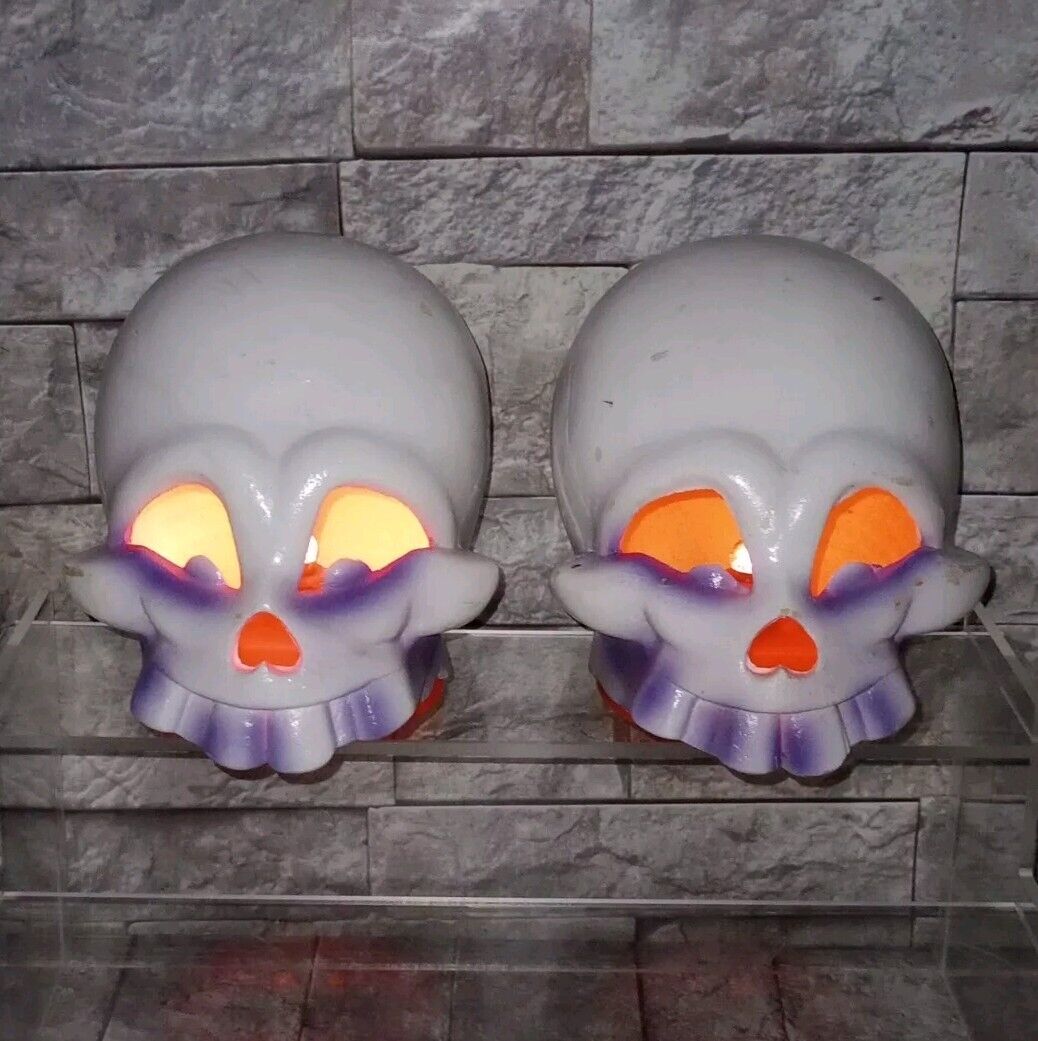 Vintage Trendmasters Foam Light Up Skeleton Skull Halloween Decoration Set Of 2