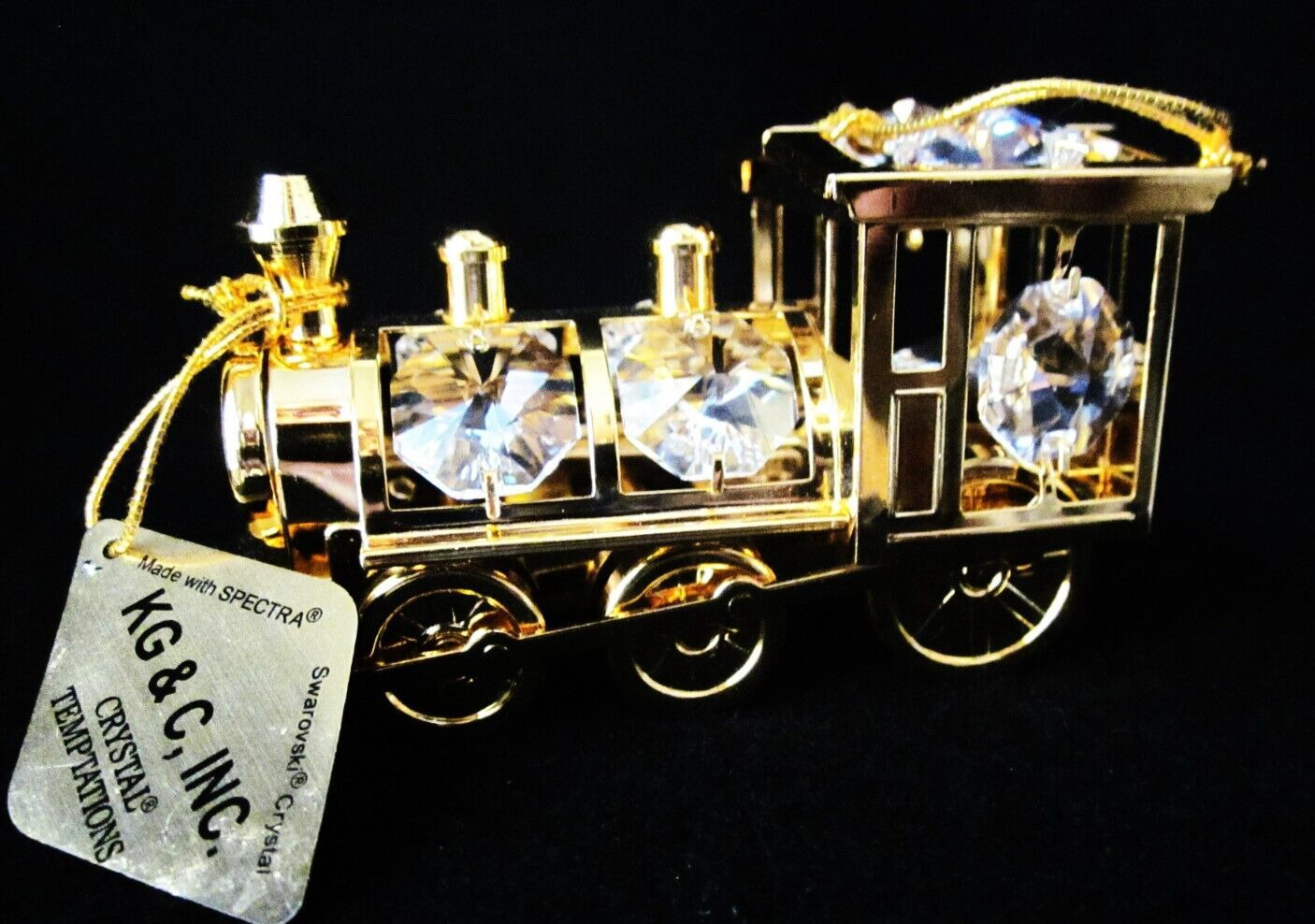 Swarovski Crystal Studded  Locomotive  Ornament 24K GP- Original Tag
