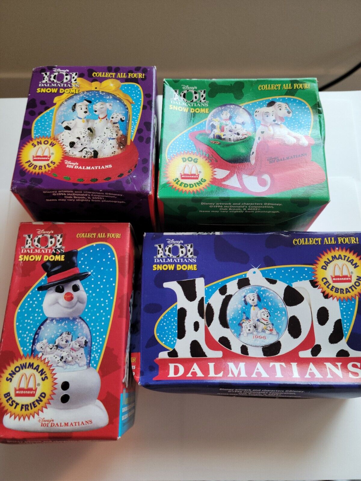 Disneys 101 Dalmations 1996 collectable Snow Domes, McDonalds, full set of 4