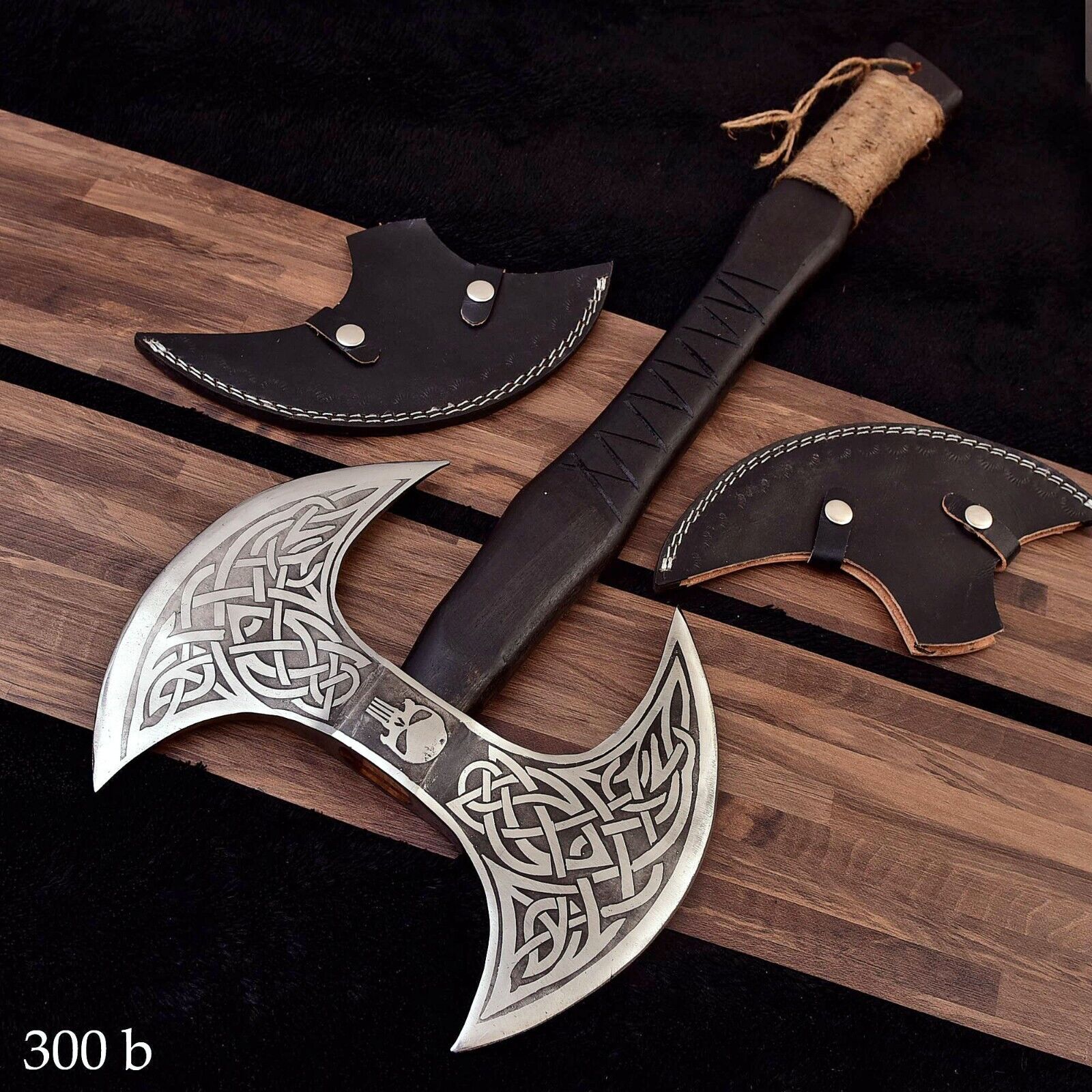 Double Headed Viking Axe, Hand Forged Steel Battle Axe, Double Blade Engraved Ax