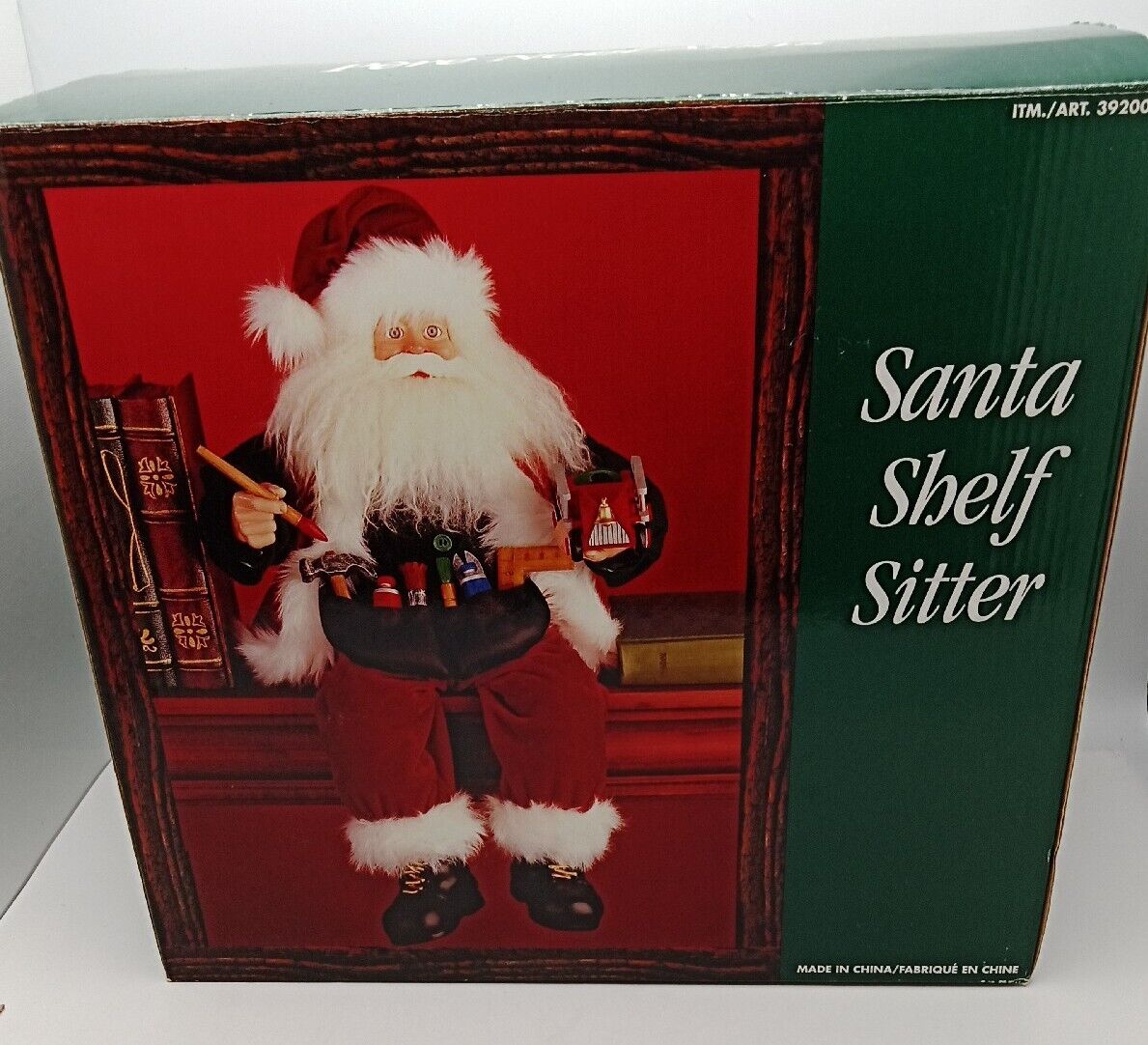 Vintage Sitting Santa W/ Tools & Paints Repairing Toys Holding Train 21 inch...