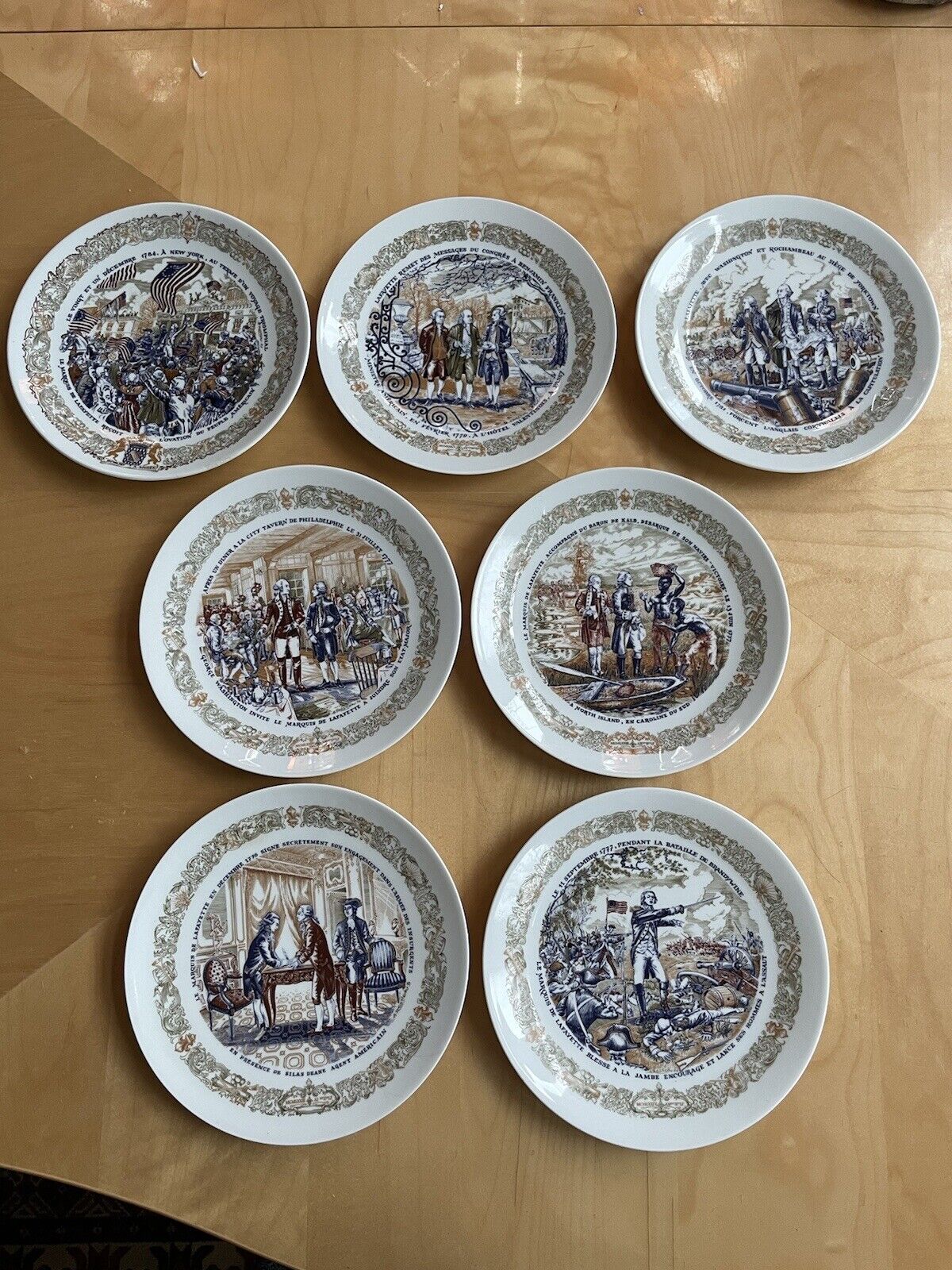 Set of 7 Lafayette Legacy Plates by D'Arceau Limoges Revolutionary War Scenes