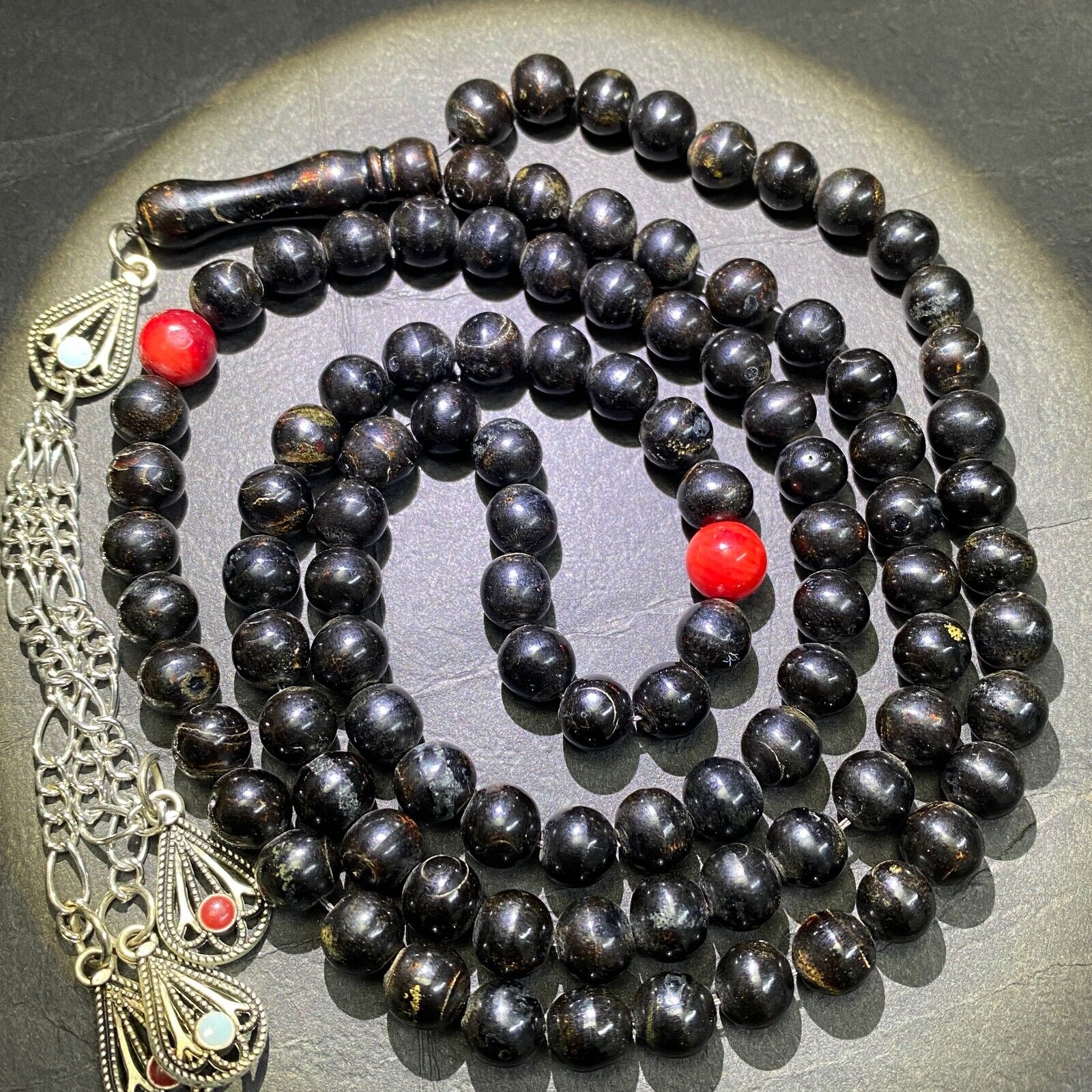 Antique yemeni 99 beads natural necklace coral حجازي Prayer beads Yusr يسر مكاوي