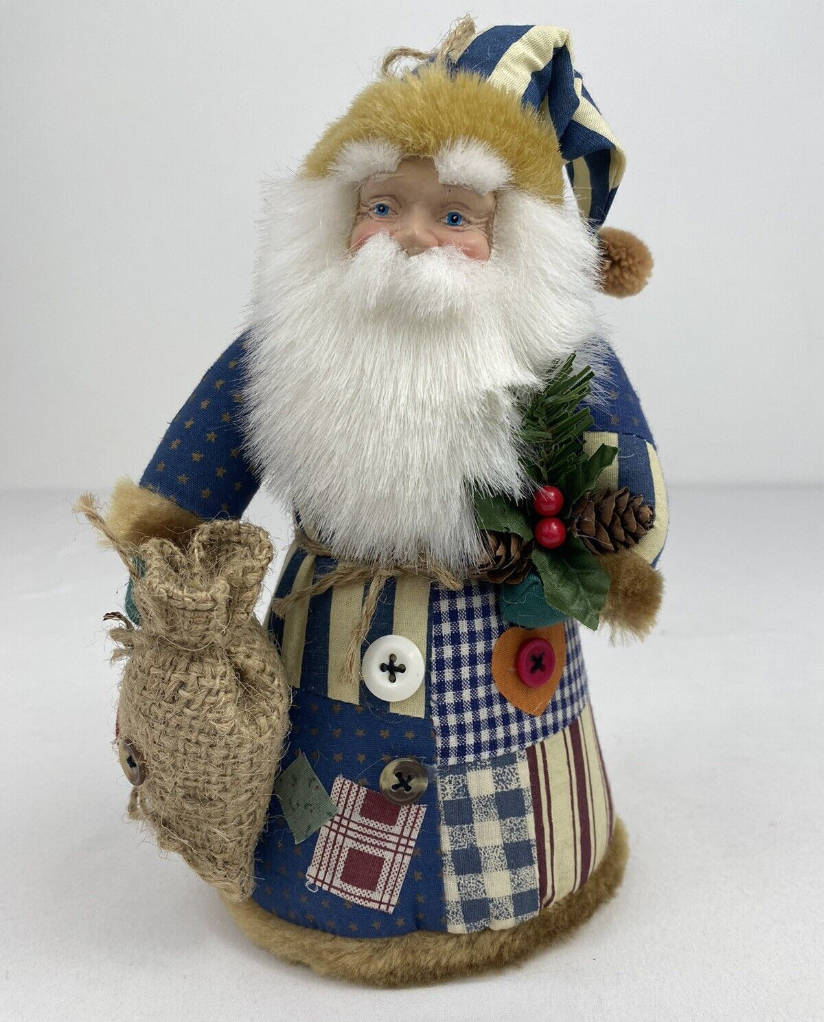 Vintage 90's Boho Santa Claus, Country Patchwork Santa, 8 1/2 in. Tall