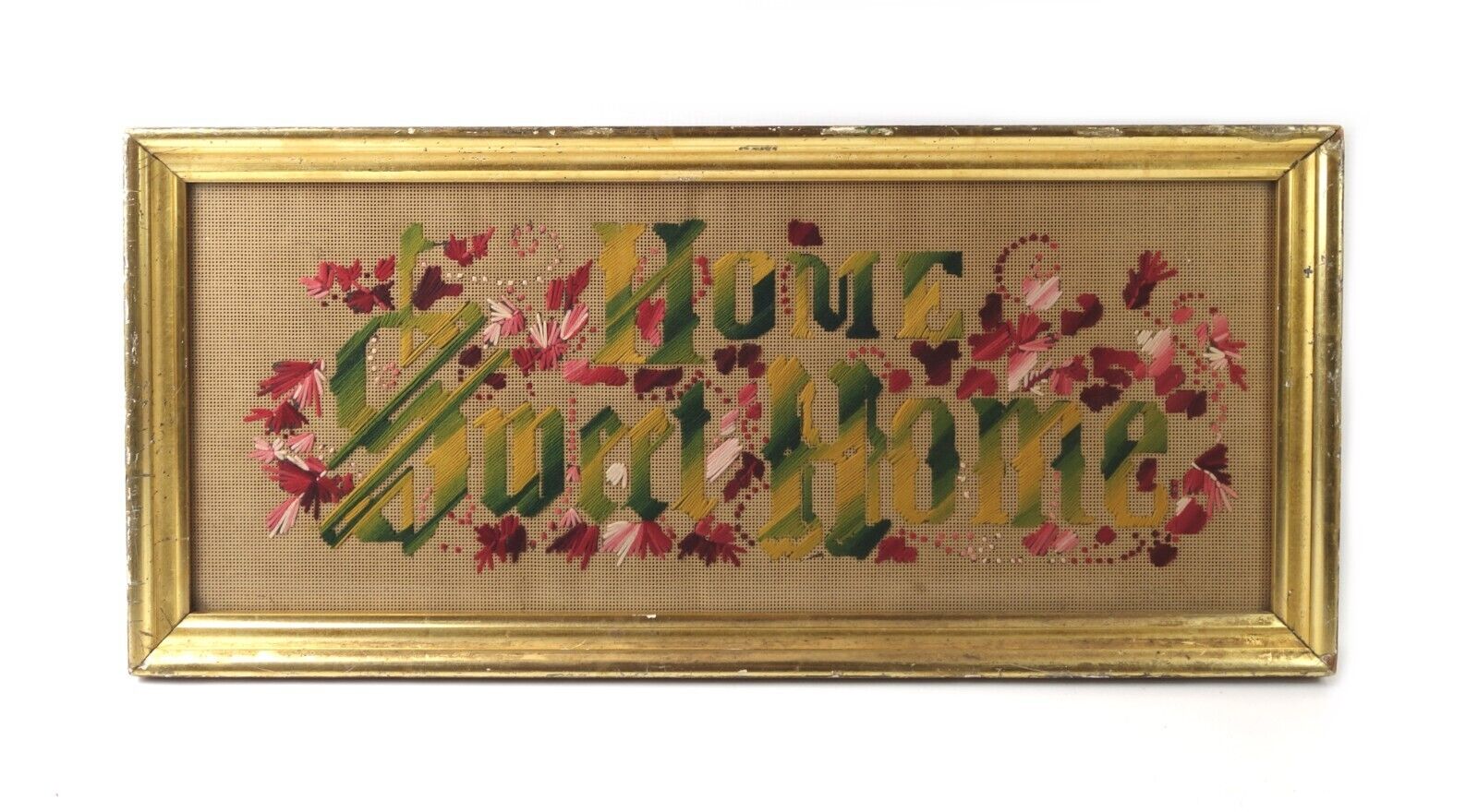 Antique Victorian Paper Punch Needlepoint  Framed Home Sweet Home