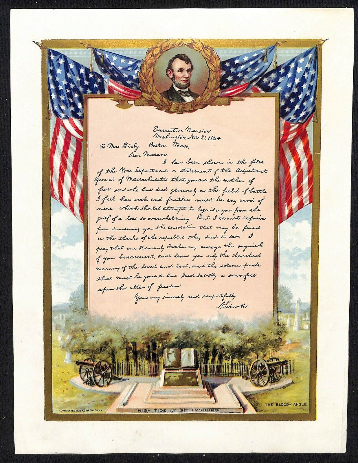 Scarce 1908 M.C. Brown & Co. Lincoln's Gettysburg Address Small Broadside 