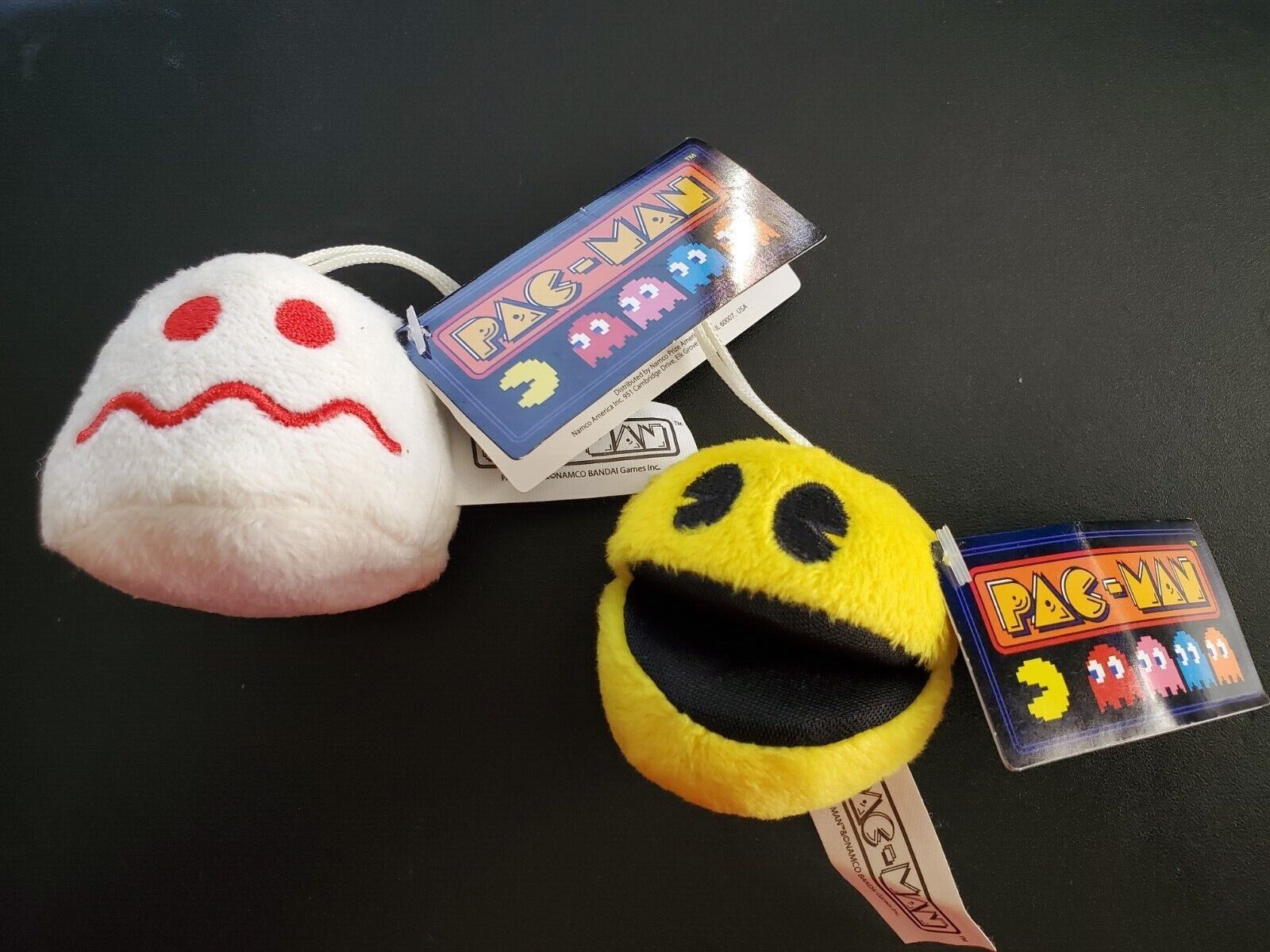 NWT Namco UK Import Yellow & White Pac-Man Battle Stuffed Keychain HARD TO FIND