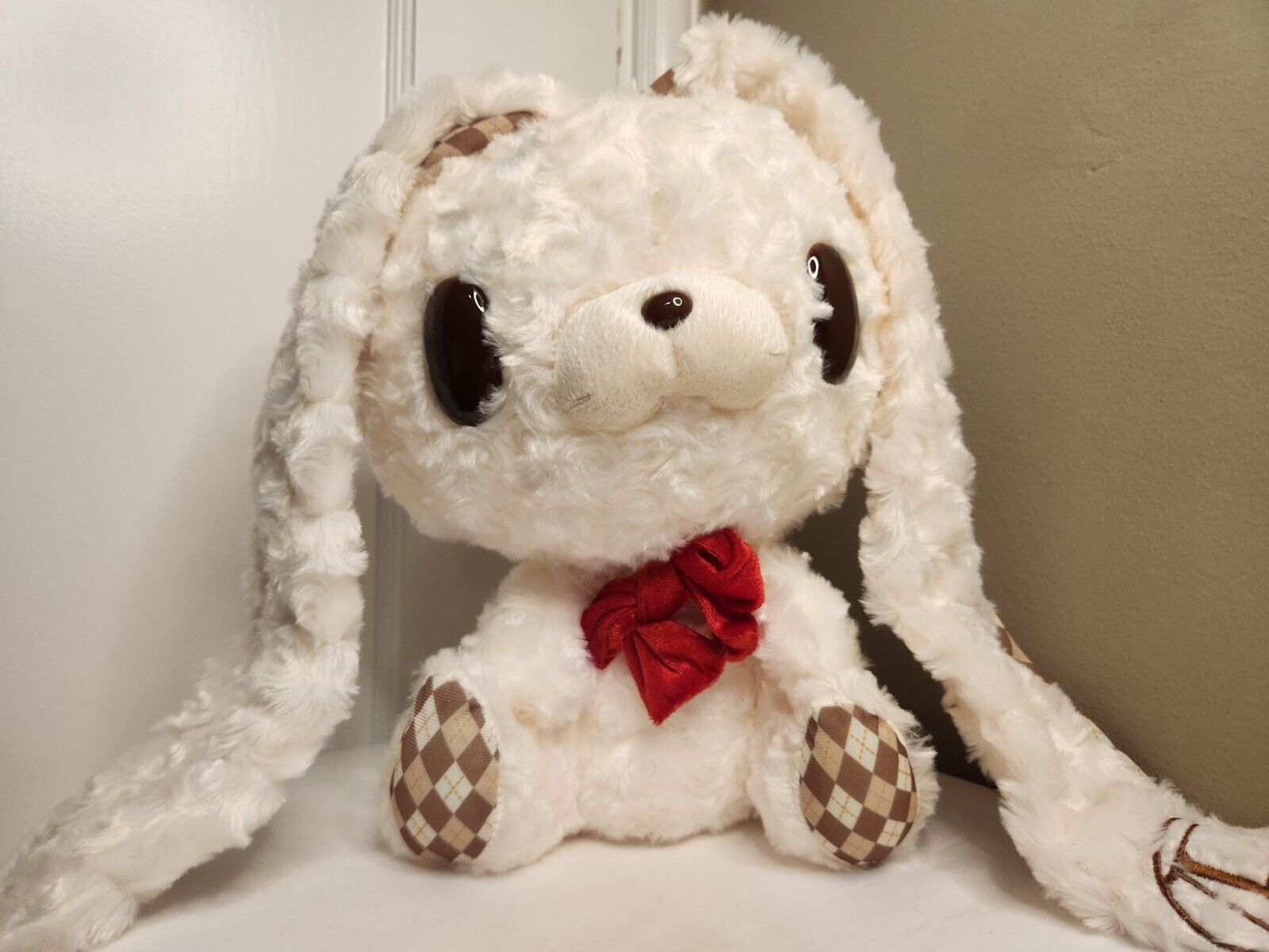 RARE NWT Chax GP All Purpose Bunny Type Argyle White Plush Stuffed Animal