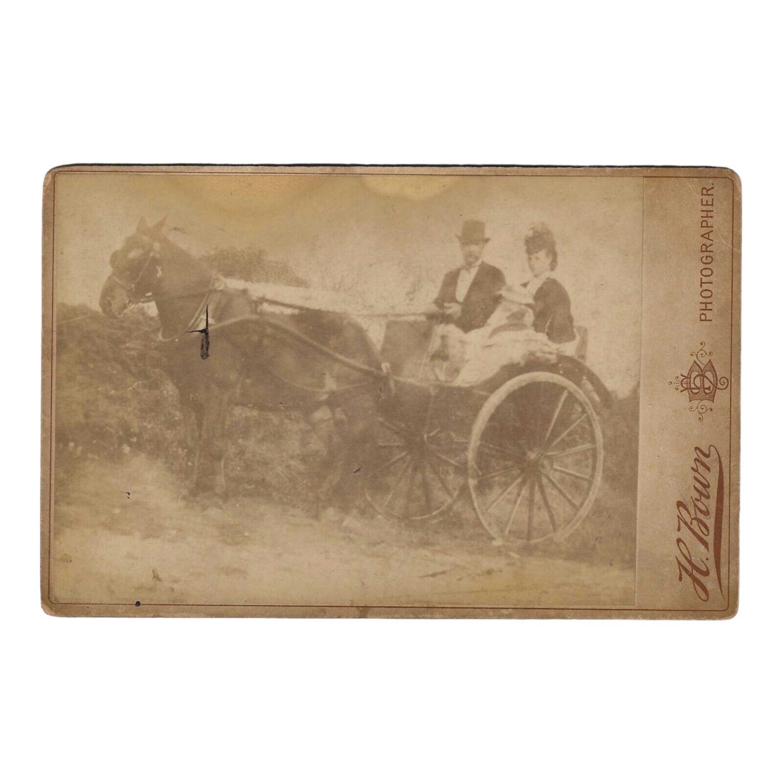 Antique Cabinet Card Victorian Outdoor Photo Man Woman Horse Carriage London