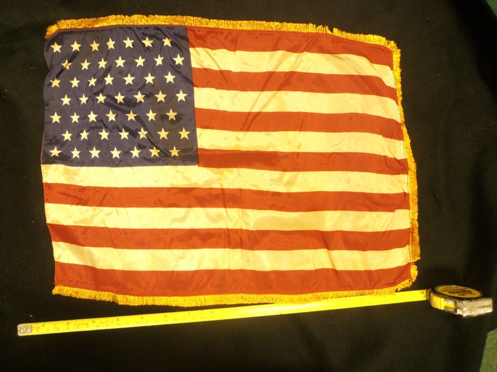 SCARCE 49 STAR AMERICAN FLAG 17 X 12 INCH GOLD FRINGED POLITICAL-