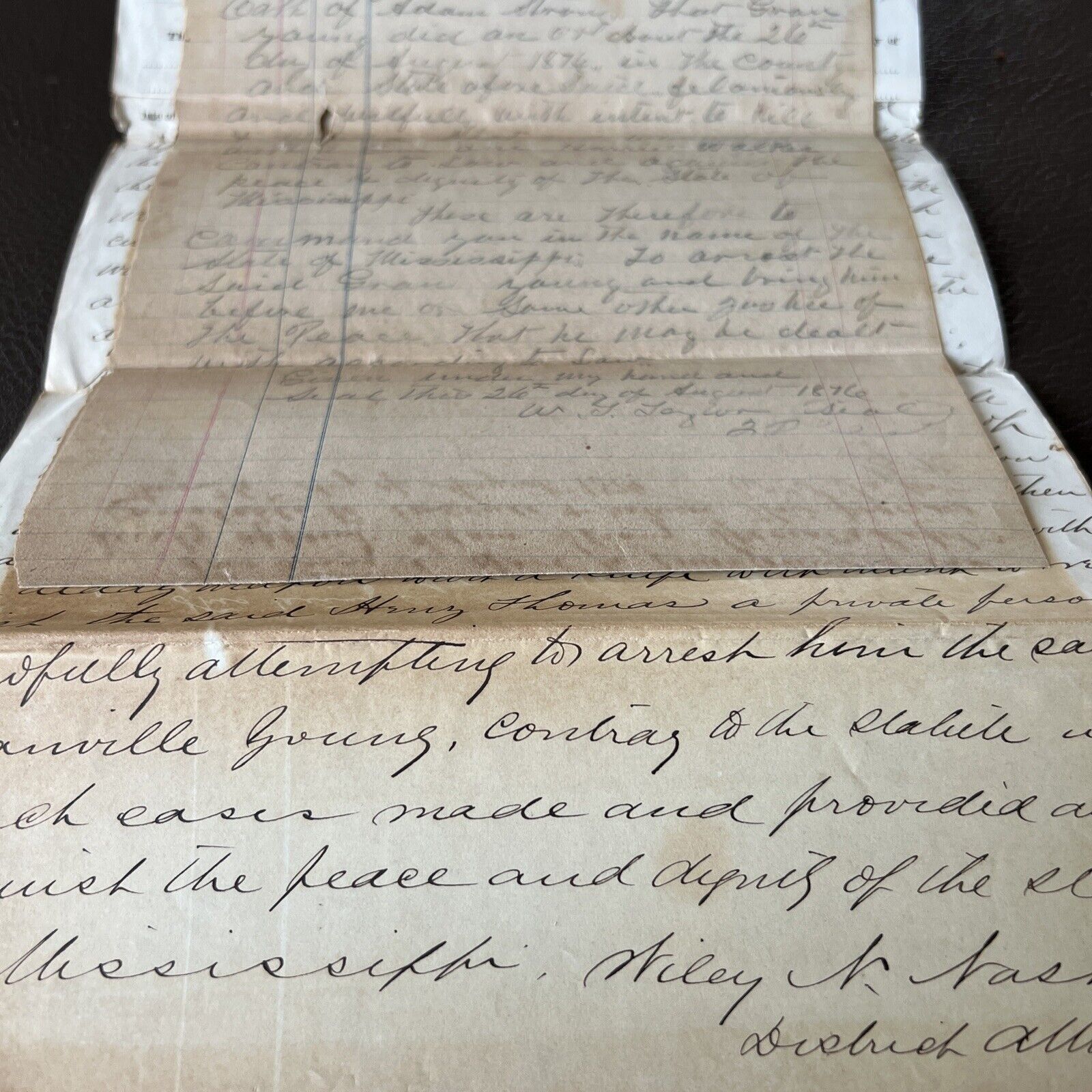 Unique Antique 1876 Document Grand Jury Indictment  Mississippi Intent To Kill